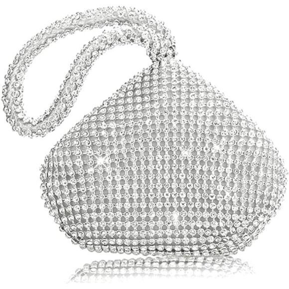 Purse Bag Bling Sparkly Rhinestone Diamond Triangle Designer Chain Clutch - Picture 1 of 7